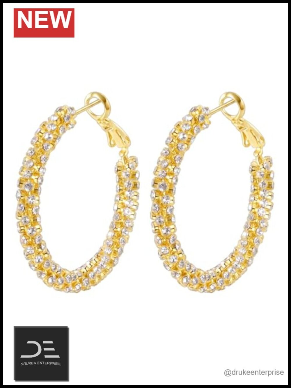 14K Gold Plated Moissanite Hoop Earrings Lever Back 37mm VVS1